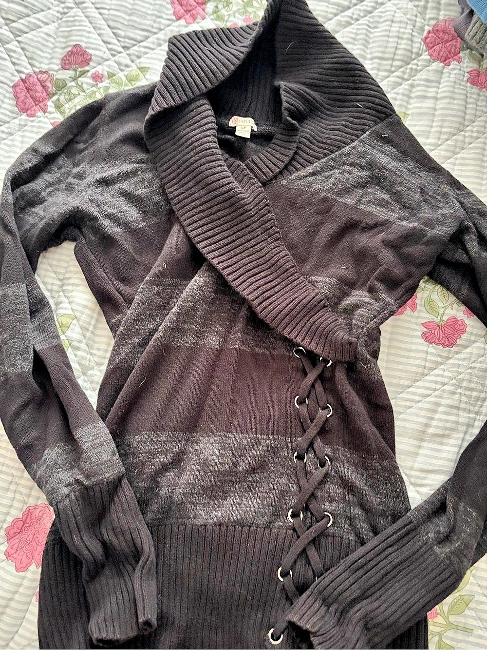 Guess Lace-Up Black Cardigan Size Small